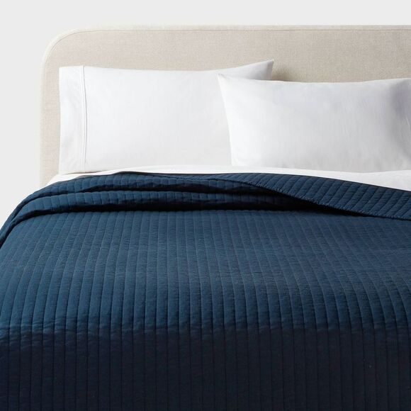 Threshold - Full/Queen Washed Cotton Sateen Quilt Dark Navy -  Navy - Picture 1 of 3